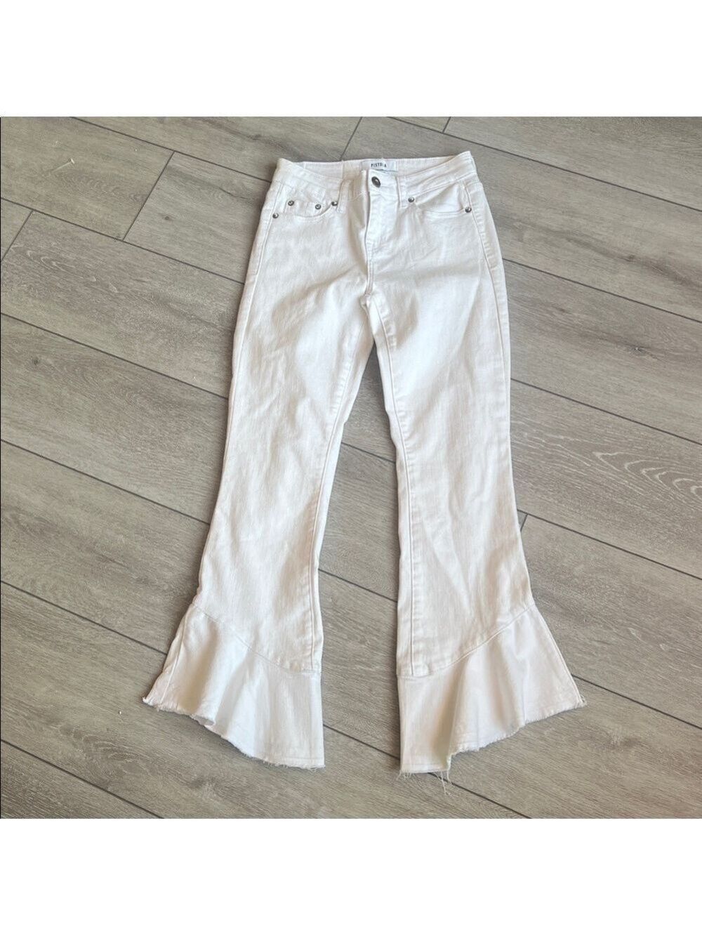 Pistola Marina flare flounce hem cropped Capri White Denim Jeans size 25 - Picture 3 of 8